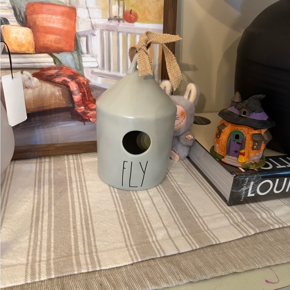 Rae Dunn “FLY'” Decorative Birdhouse with Burlap Hanger